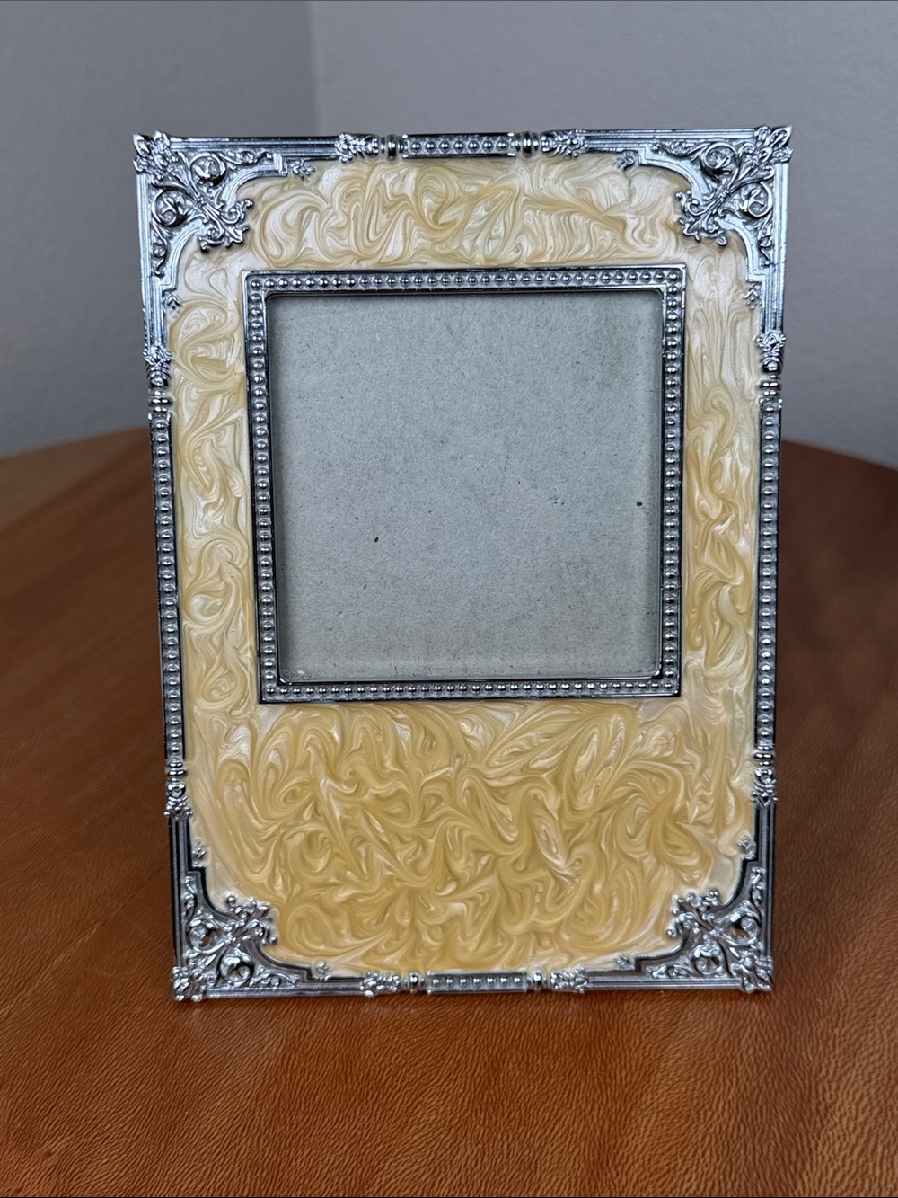 S. Sunflower Yellow Enameled Silver Detailing Photo Frame Victorian Cottagecore
